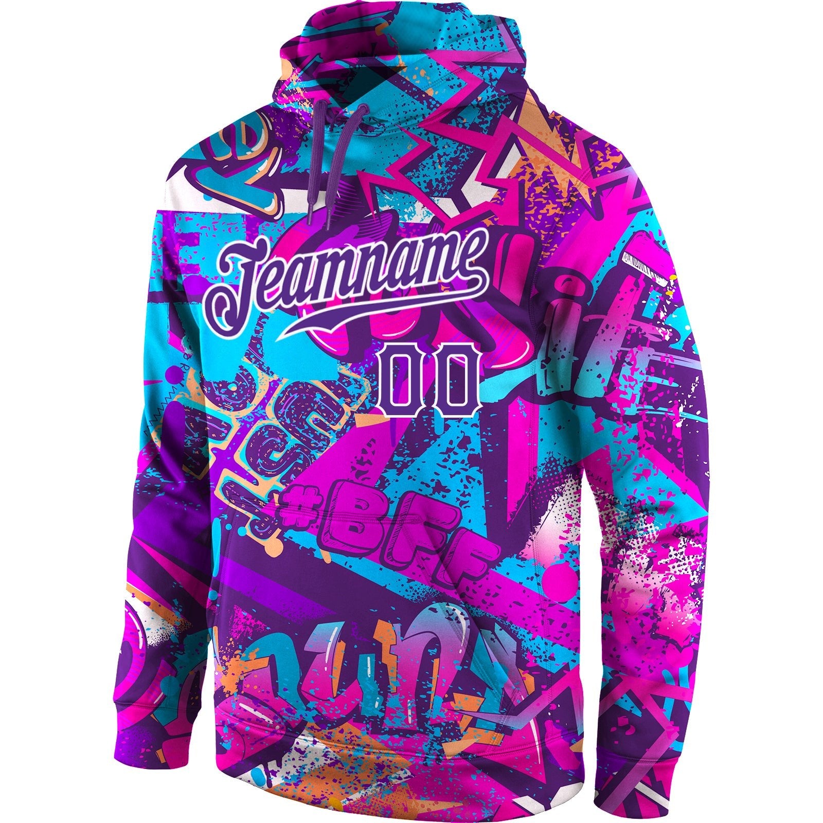 Custom Stitched Graffiti Pattern Purple-White 3D Sports Pullover Sweatshirt Hoodie photo 2