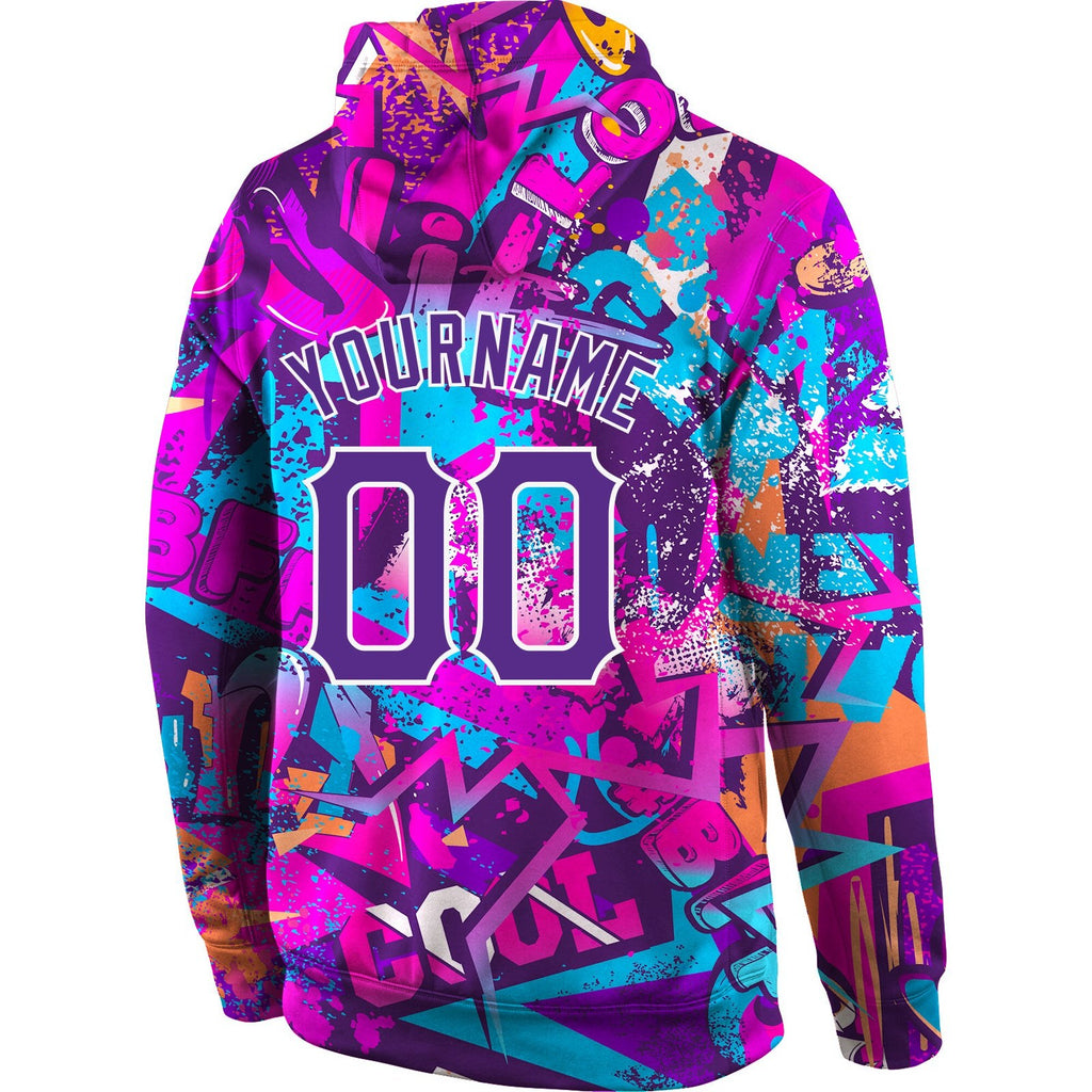 Custom Stitched Graffiti Pattern Purple-White 3D Sports Pullover Sweatshirt Hoodie photo 3