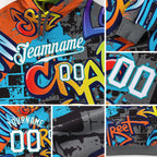 Custom Stitched Graffiti Pattern White-Aqua 3D Sports Pullover Sweatshirt Hoodie detail