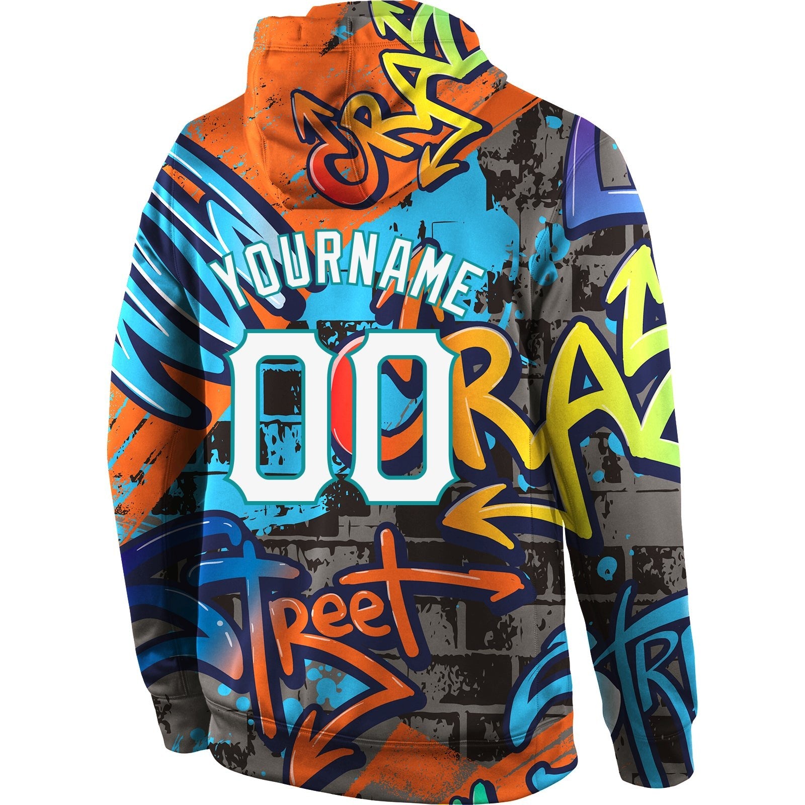 Custom Stitched Graffiti Pattern White-Aqua 3D Sports Pullover Sweatshirt Hoodie photo 3