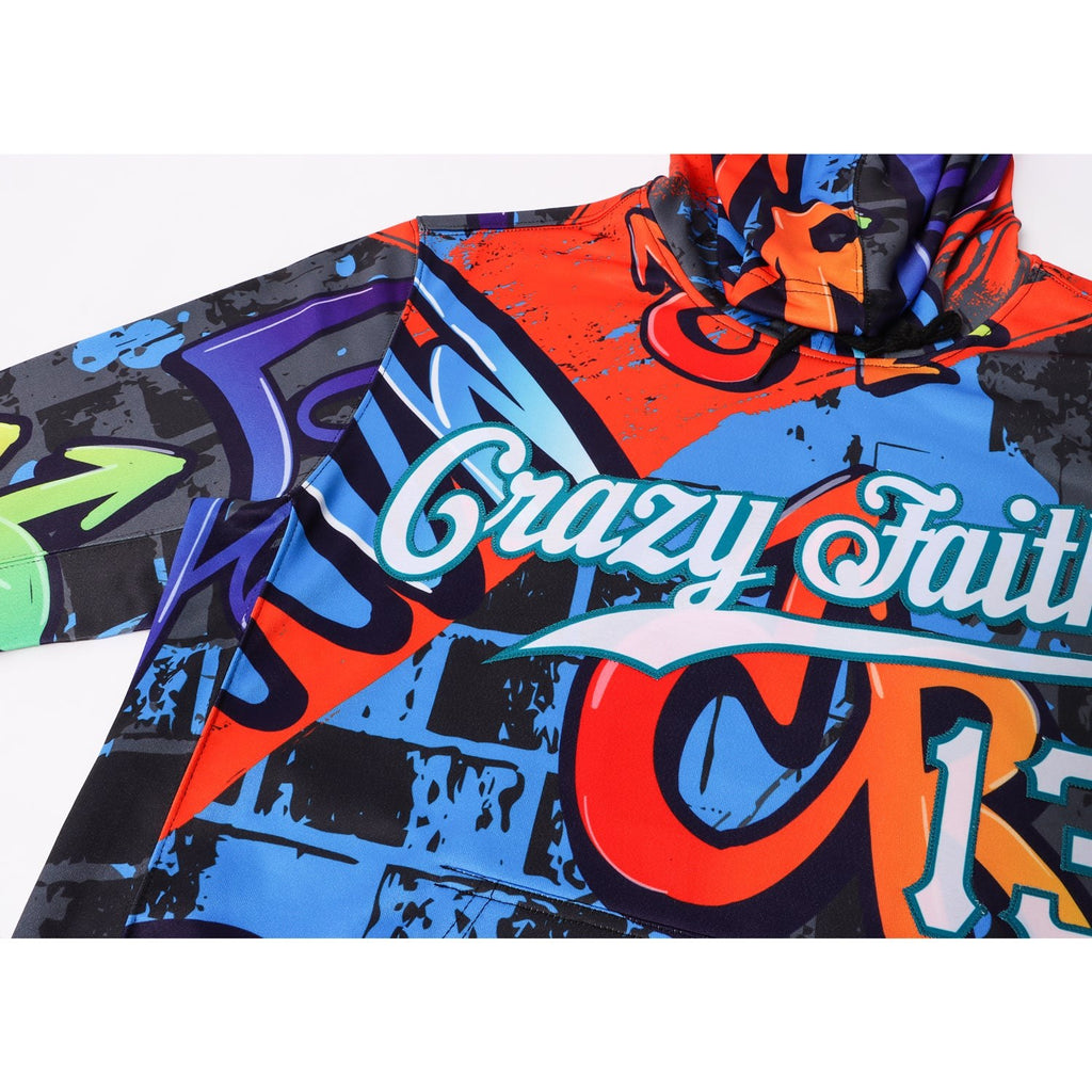 Custom Stitched Graffiti Pattern White-Aqua 3D Sports Pullover Sweatshirt Hoodie photo 6