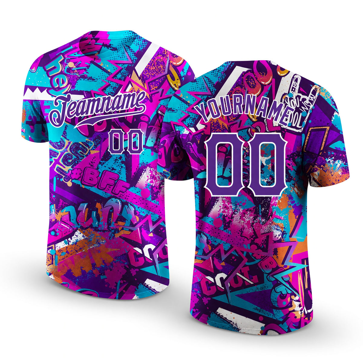 Custom Graffiti Pattern Purple-White 3D Performance T-Shirt