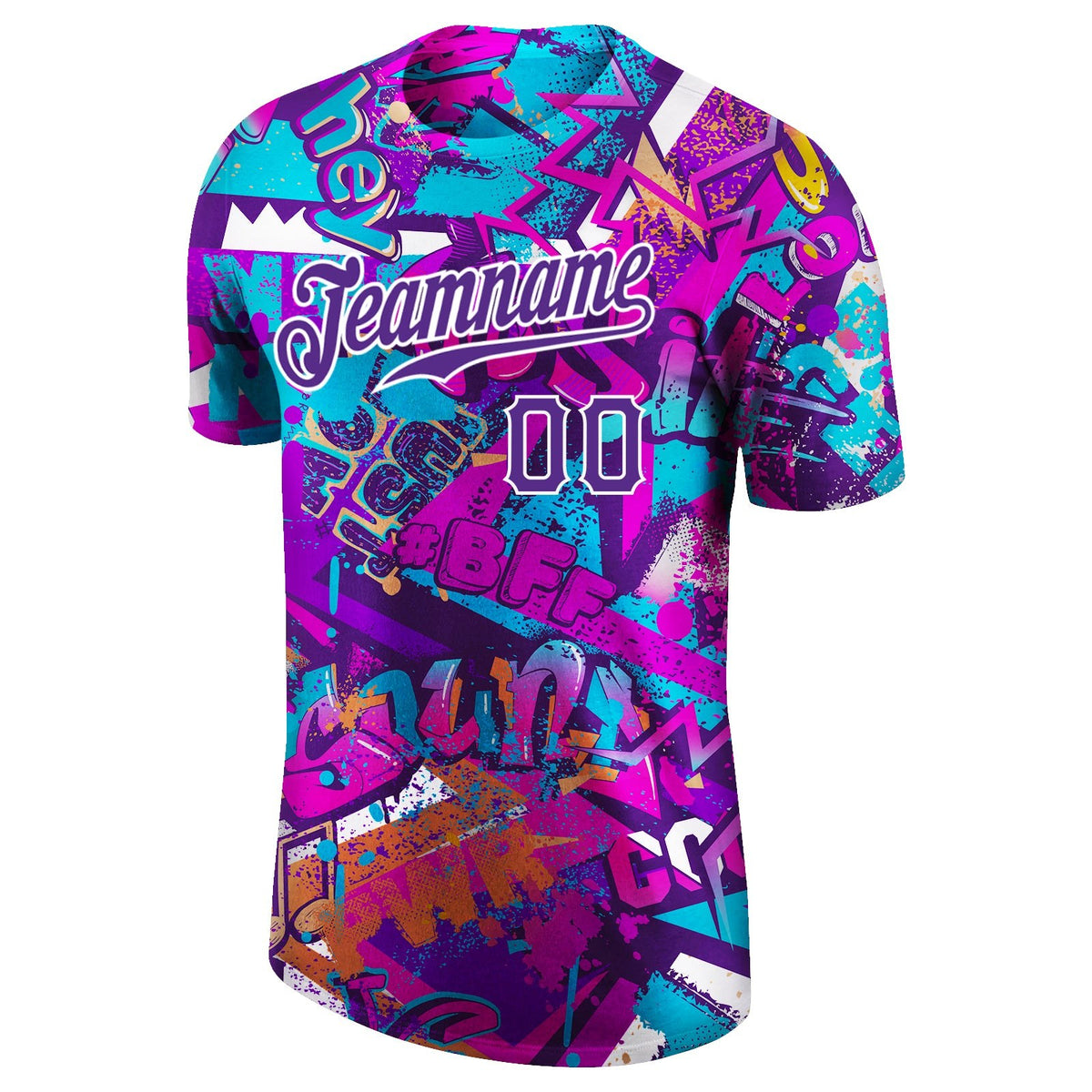 Custom Graffiti Pattern Purple-White 3D Performance T-Shirt photo 4