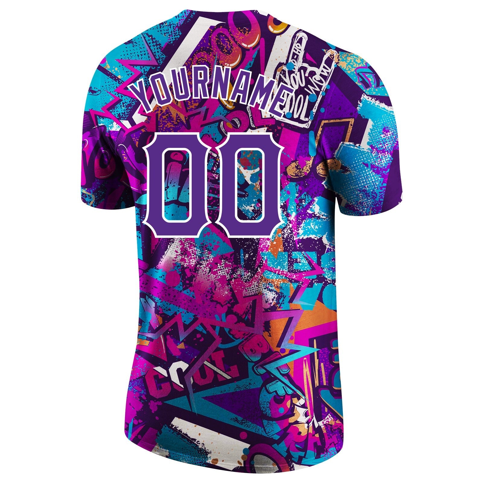 Custom Graffiti Pattern Purple-White 3D Performance T-Shirt photo 5