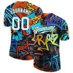 Custom Graffiti Pattern White-Aqua 3D Performance T-Shirt photo 1