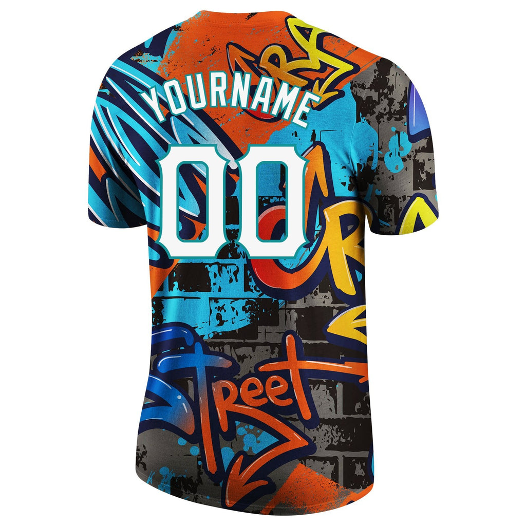 Custom Graffiti Pattern White-Aqua 3D Performance T-Shirt photo 5