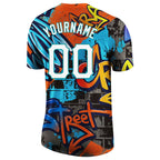 Custom Graffiti Pattern White-Aqua 3D Performance T-Shirt photo 5