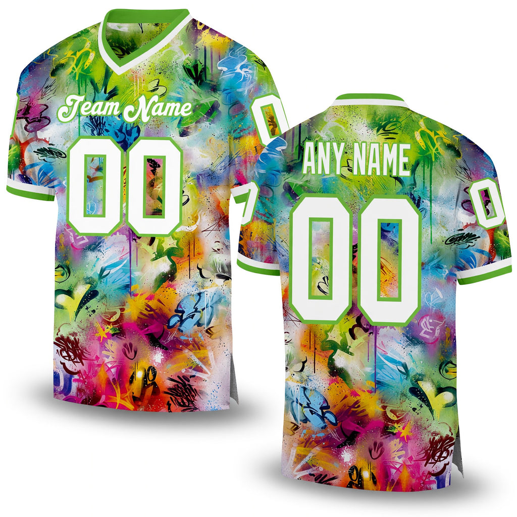 Custom Graffiti Pattern White-Neon Green 3D Authentic Throwback Football Jersey