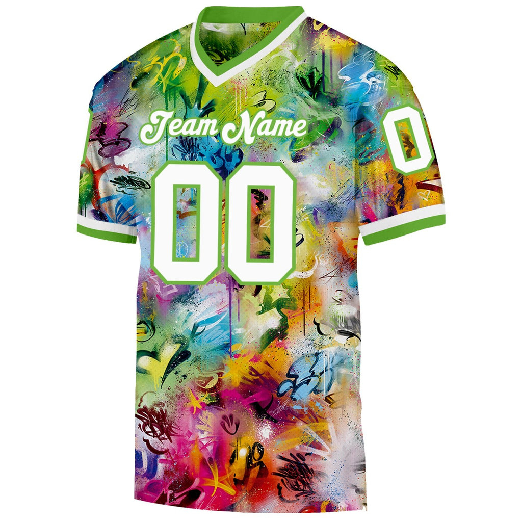 Custom Graffiti Pattern White-Neon Green 3D Authentic Throwback Football Jersey photo 1