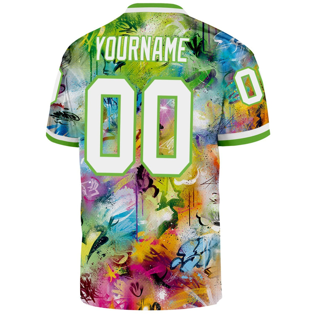 Custom Graffiti Pattern White-Neon Green 3D Authentic Throwback Football Jersey photo 2