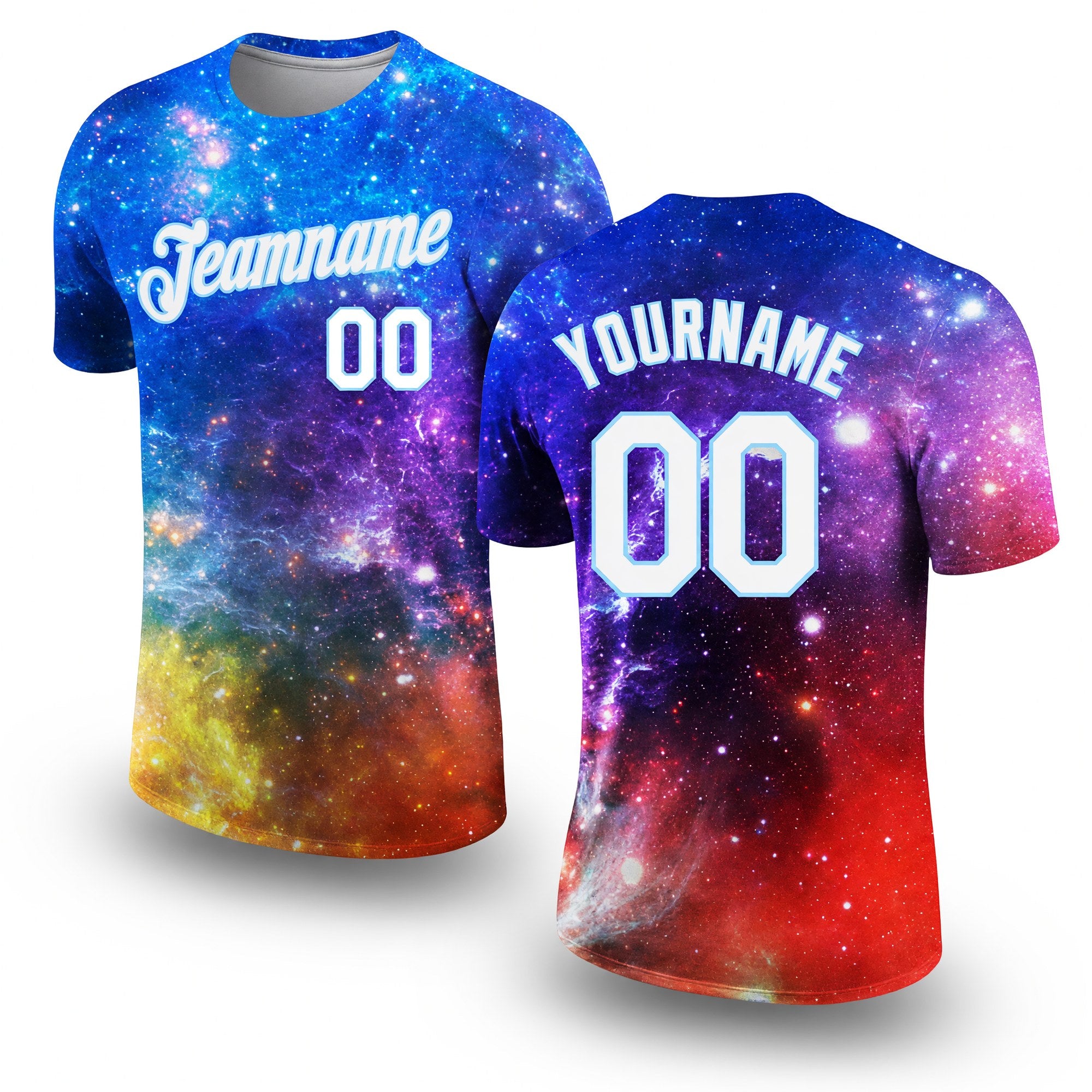 Custom Galactic White-Light Blue 3D Performance T-Shirt