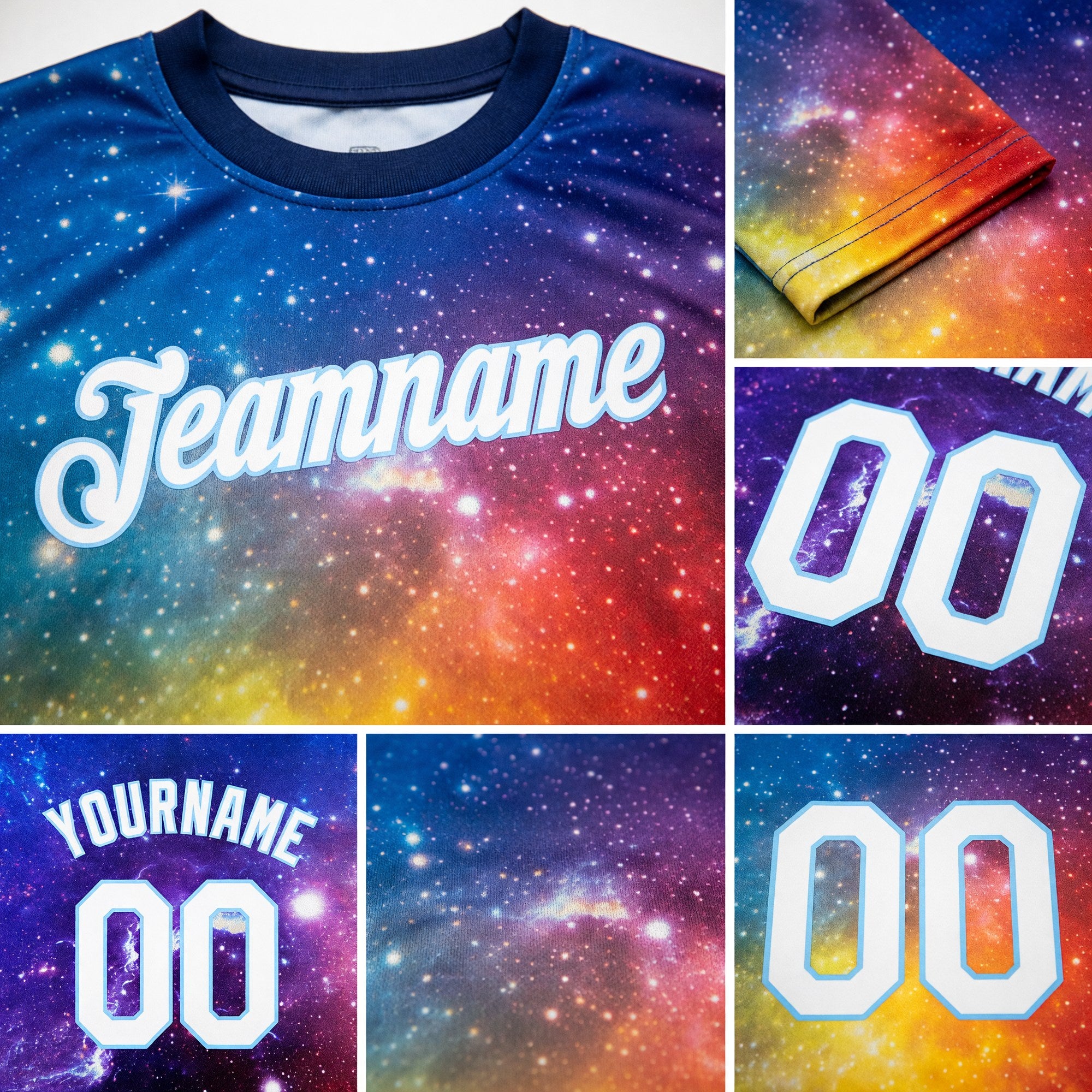 Custom Galactic White-Light Blue 3D Performance T-Shirt detail