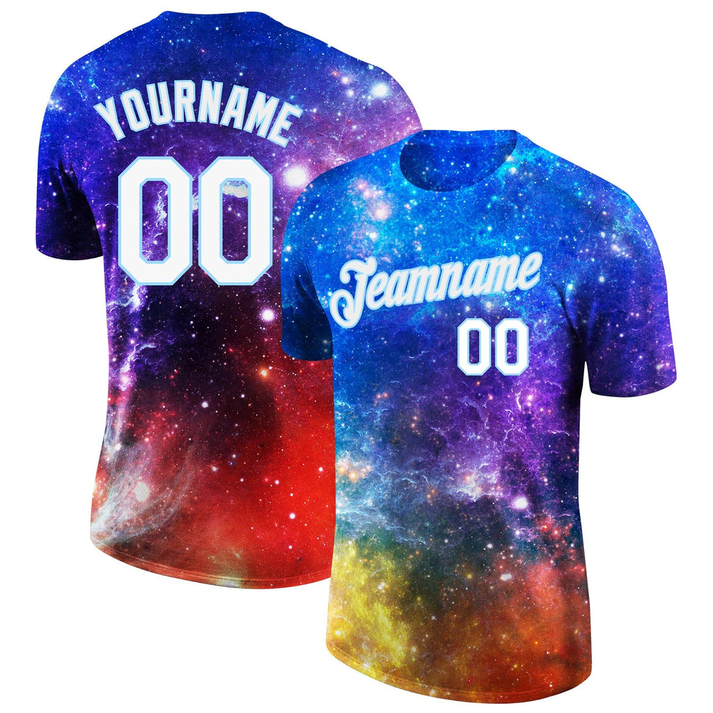 Custom Galactic White-Light Blue 3D Performance T-Shirt photo 1
