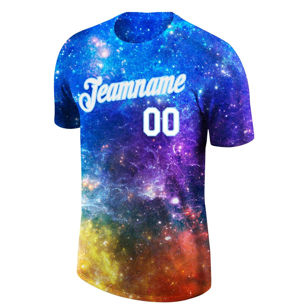 Custom Galactic White-Light Blue 3D Performance T-Shirt photo 5