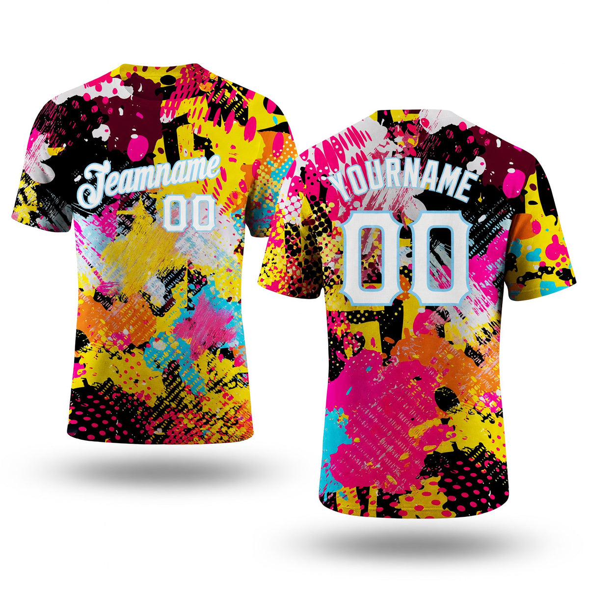 Custom Graffiti Bright Psychedelic Pattern White-Light Blue 3D Performance T-Shirt