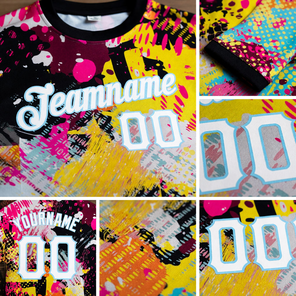 Custom Graffiti Bright Psychedelic Pattern White-Light Blue 3D Performance T-Shirt detail