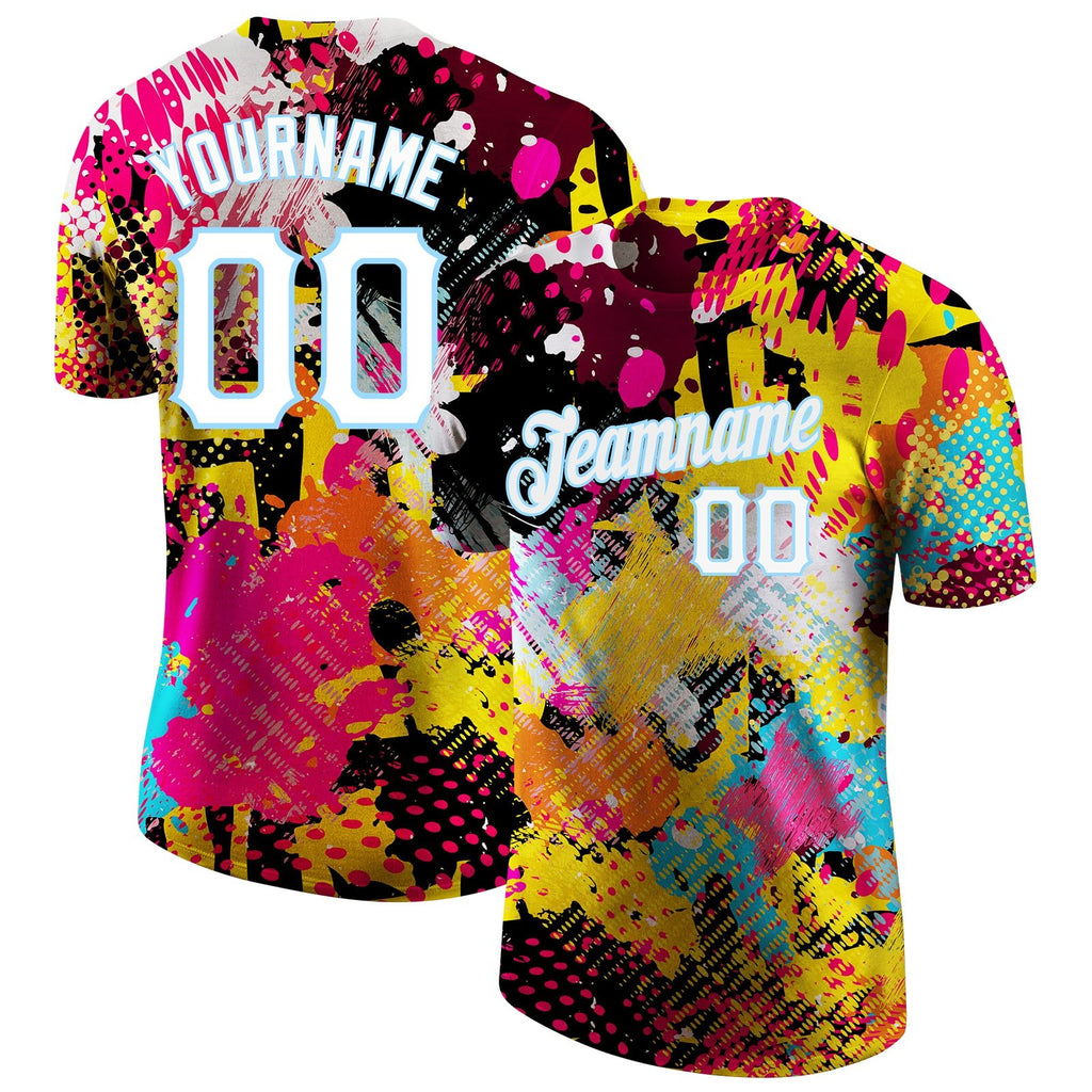 Custom Graffiti Bright Psychedelic Pattern White-Light Blue 3D Performance T-Shirt photo 1