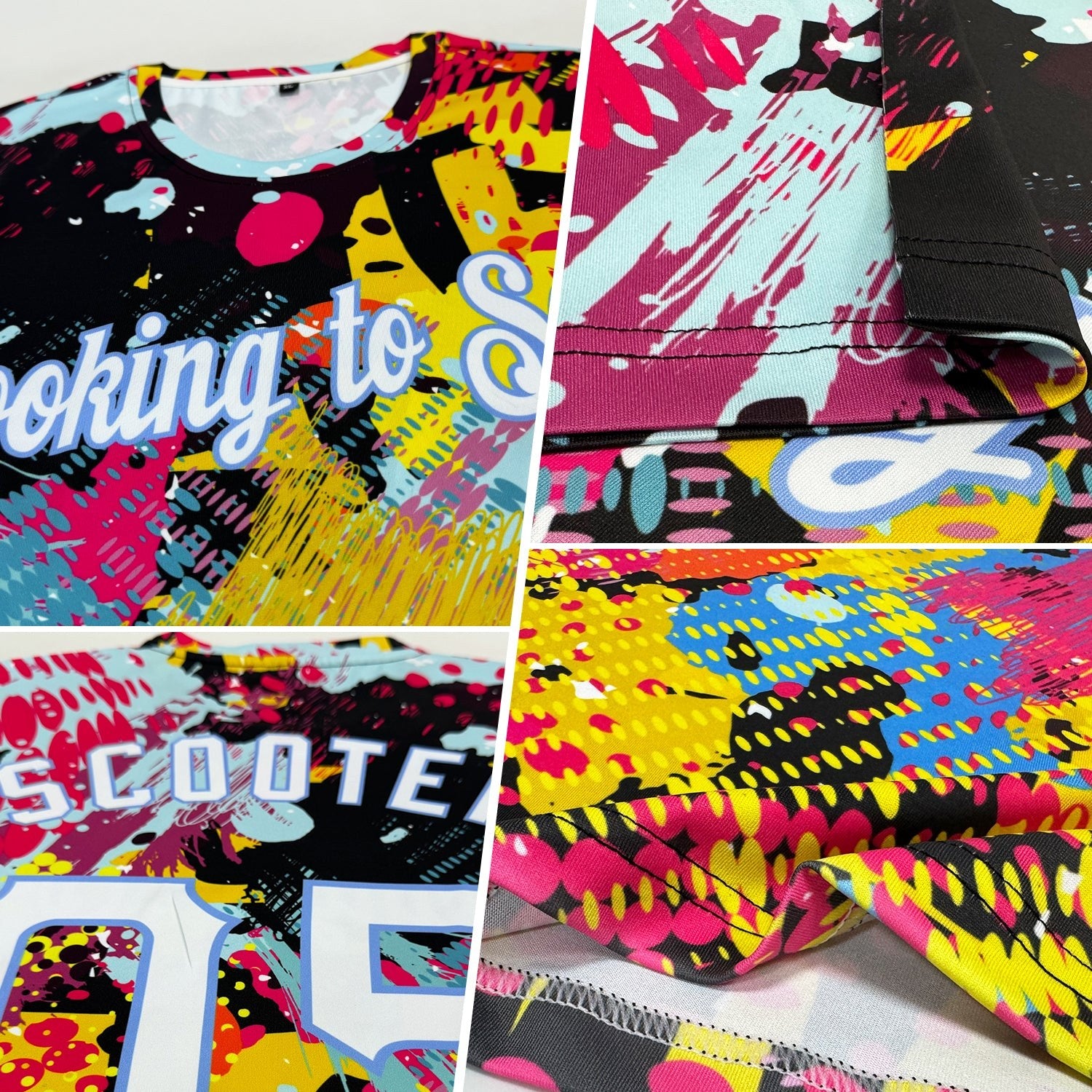 Custom Graffiti Bright Psychedelic Pattern White-Light Blue 3D Performance T-Shirt photo 2