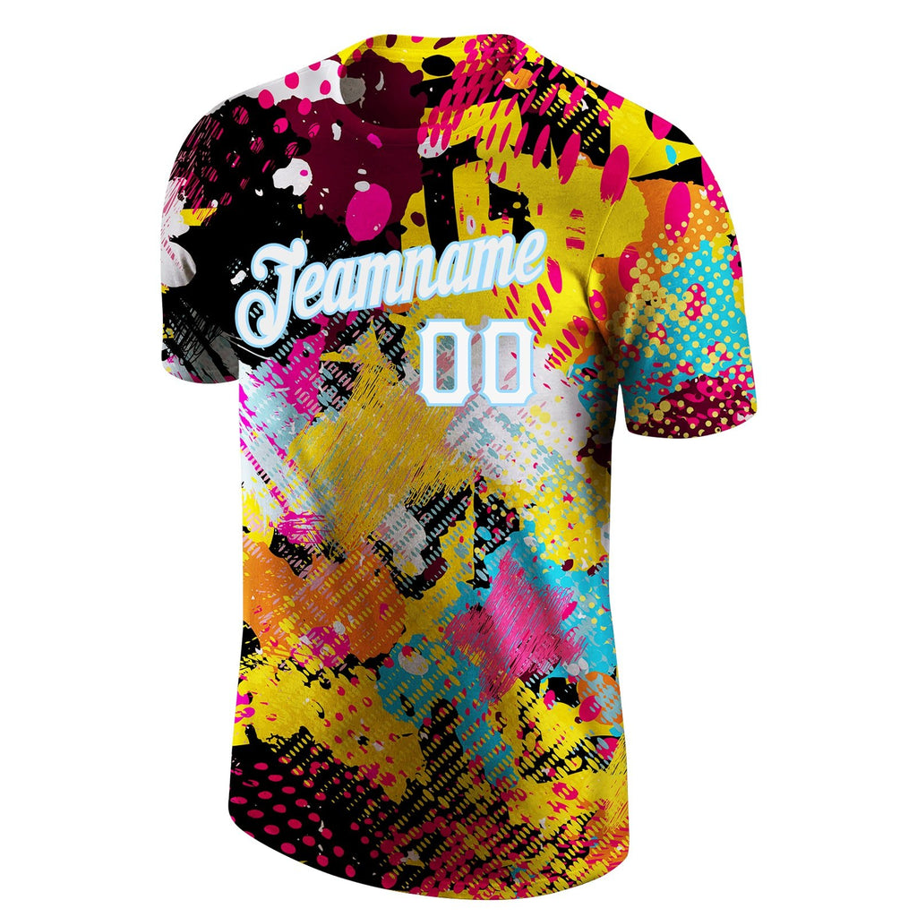 Custom Graffiti Bright Psychedelic Pattern White-Light Blue 3D Performance T-Shirt photo 5
