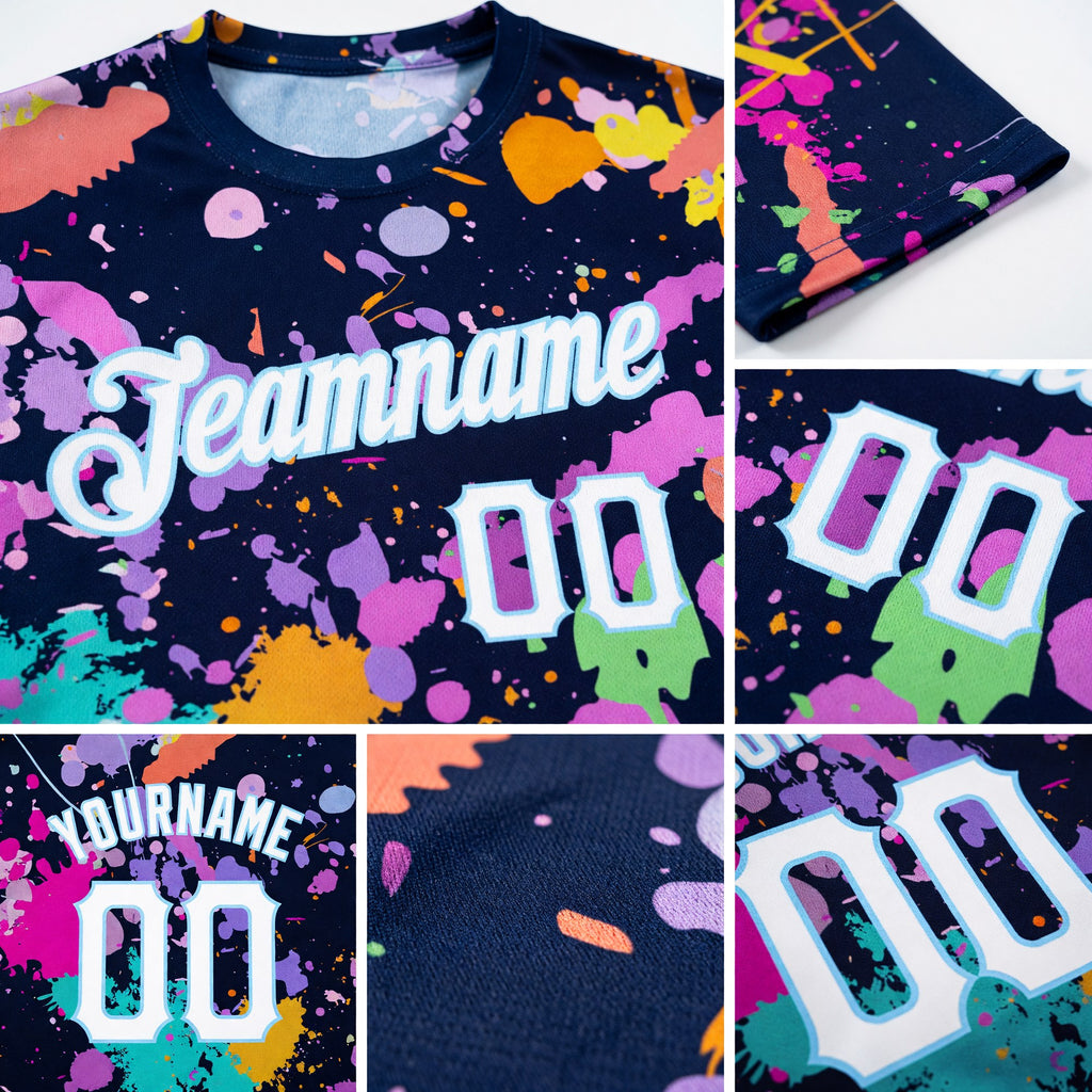 Custom Splashes Graffiti Pattern White-Light Blue 3D Performance T-Shirt detail