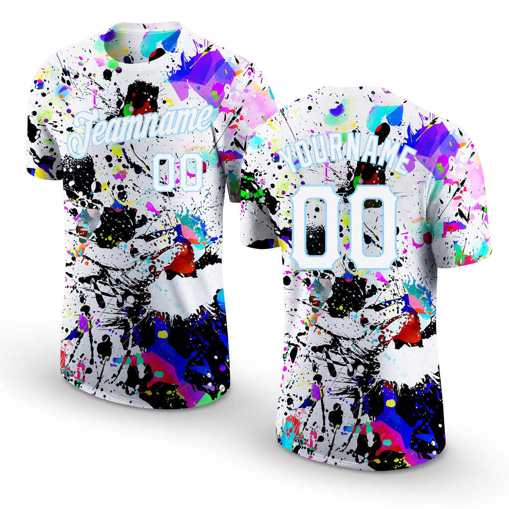Custom Splashes Graffiti Pattern White-Light Blue 3D Performance T-Shirt