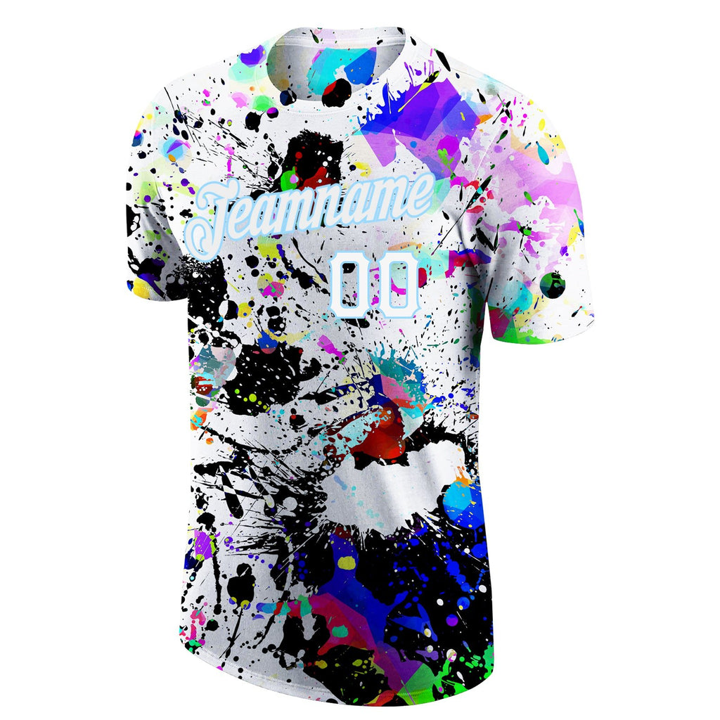 Custom Splashes Graffiti Pattern White-Light Blue 3D Performance T-Shirt photo 3
