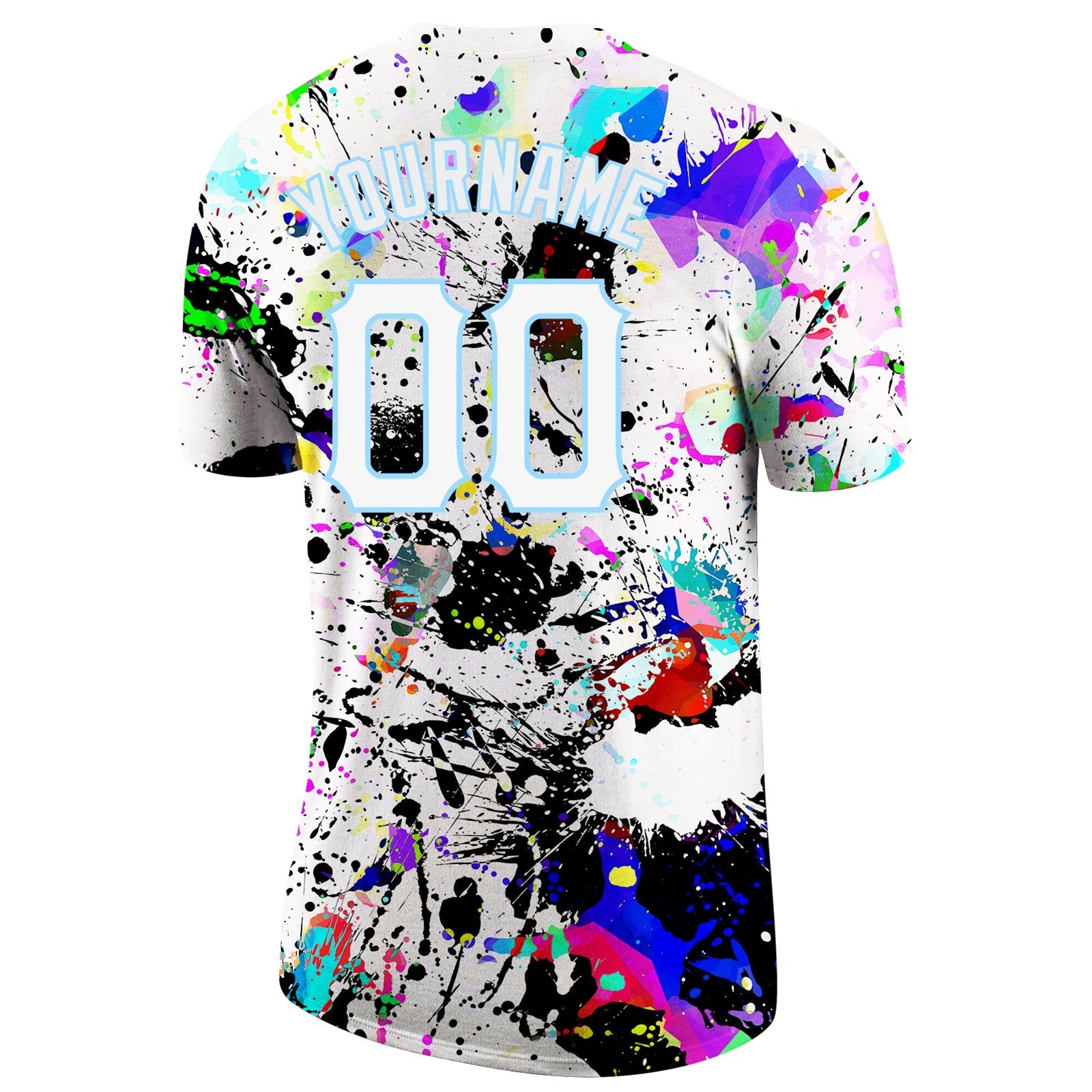 Custom Splashes Graffiti Pattern White-Light Blue 3D Performance T-Shirt photo 4
