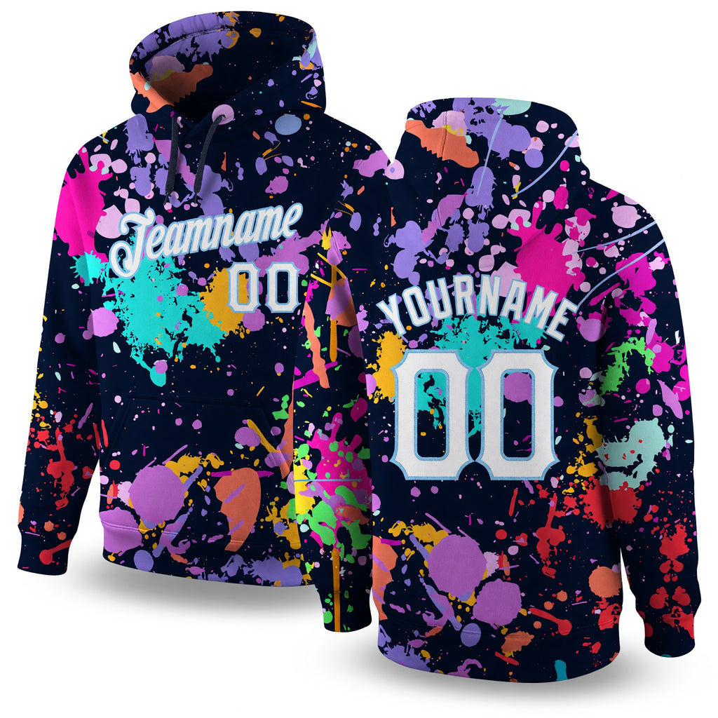 Custom Stitched Splashes Graffiti Pattern White-Light Blue 3D Sports Pullover Sweatshirt Hoodie
