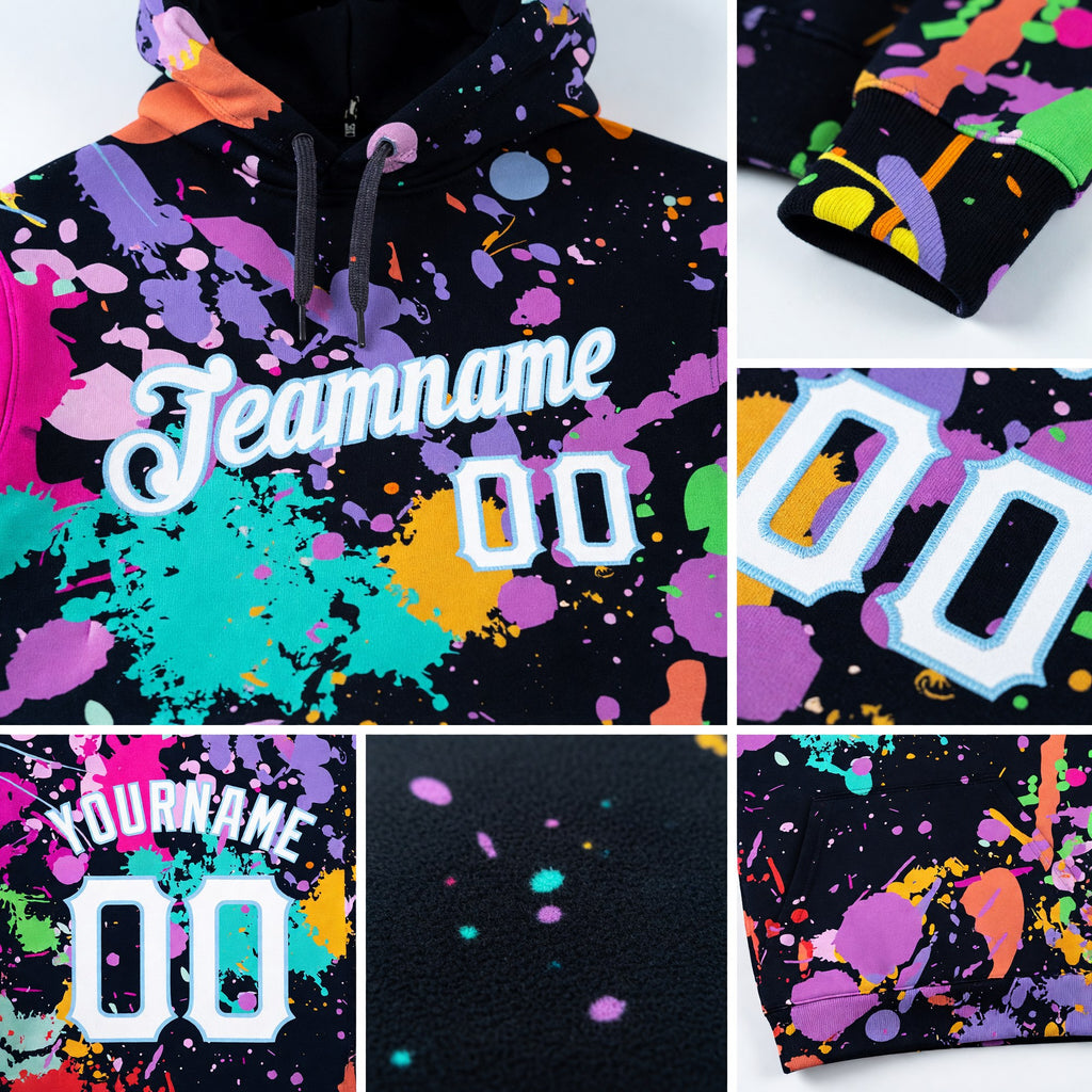 Custom Stitched Splashes Graffiti Pattern White-Light Blue 3D Sports Pullover Sweatshirt Hoodie detail