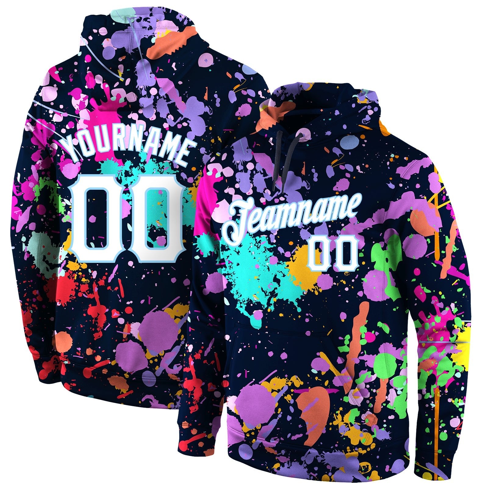 Custom Stitched Splashes Graffiti Pattern White-Light Blue 3D Sports Pullover Sweatshirt Hoodie photo 1