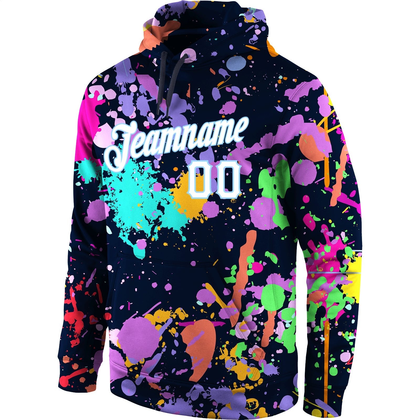 Custom Stitched Splashes Graffiti Pattern White-Light Blue 3D Sports Pullover Sweatshirt Hoodie photo 2