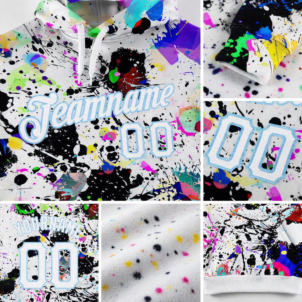 Custom Stitched Splashes Graffiti Pattern White-Light Blue 3D Sports Pullover Sweatshirt Hoodie detail