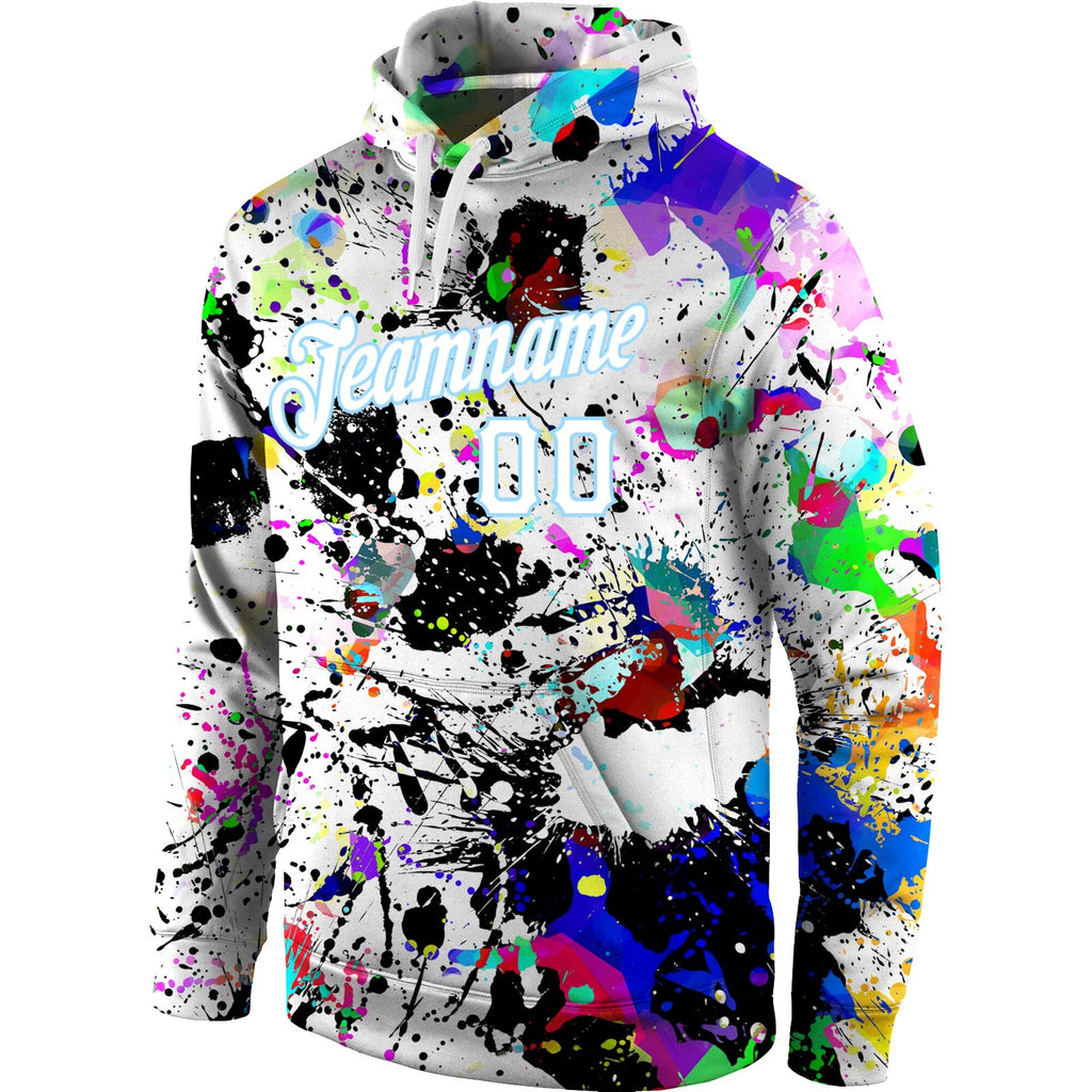 Custom Stitched Splashes Graffiti Pattern White-Light Blue 3D Sports Pullover Sweatshirt Hoodie photo 2