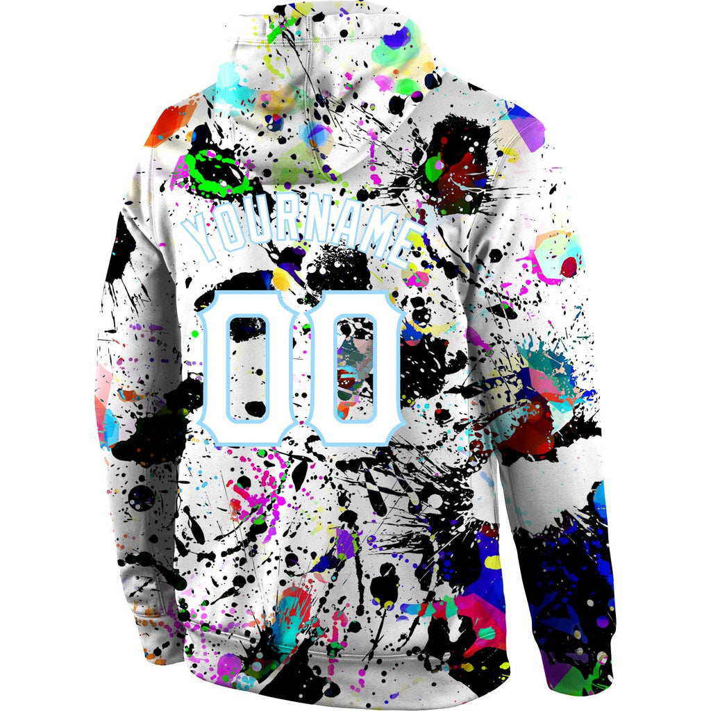 Custom Stitched Splashes Graffiti Pattern White-Light Blue 3D Sports Pullover Sweatshirt Hoodie photo 3
