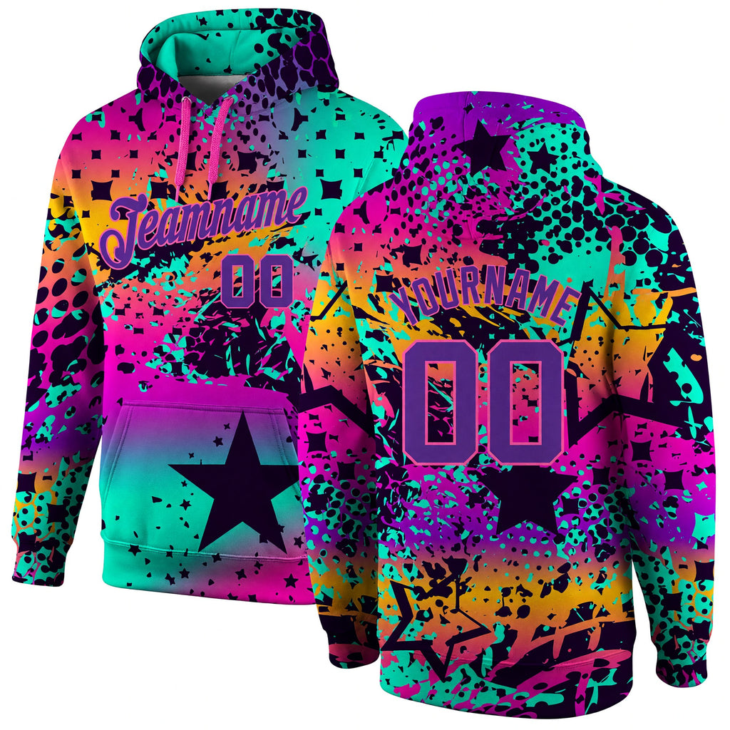 Custom Stitched Graffiti Pattern Purple-Pink 3D Sports Pullover Sweatshirt Hoodie
