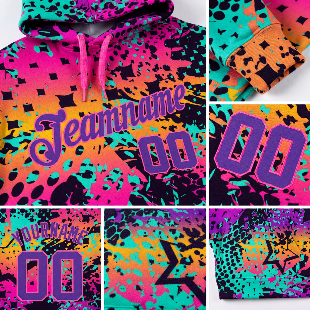 Custom Stitched Graffiti Pattern Purple-Pink 3D Sports Pullover Sweatshirt Hoodie detail