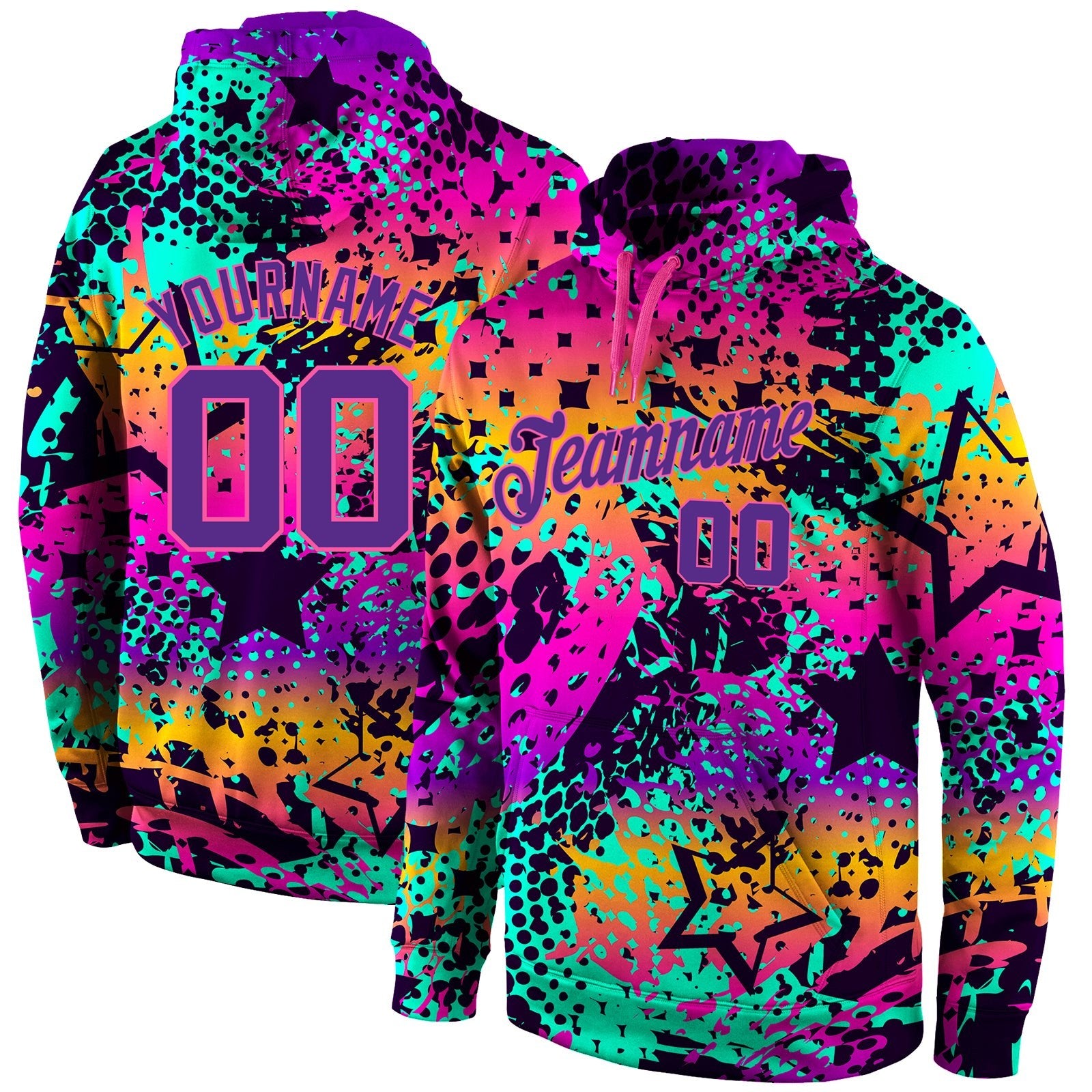 Custom Stitched Graffiti Pattern Purple-Pink 3D Sports Pullover Sweatshirt Hoodie photo 1