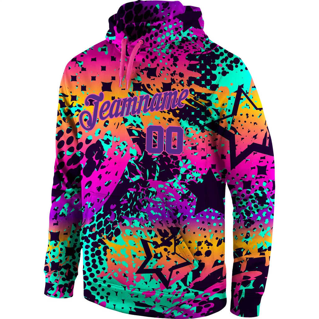 Custom Stitched Graffiti Pattern Purple-Pink 3D Sports Pullover Sweatshirt Hoodie photo 2