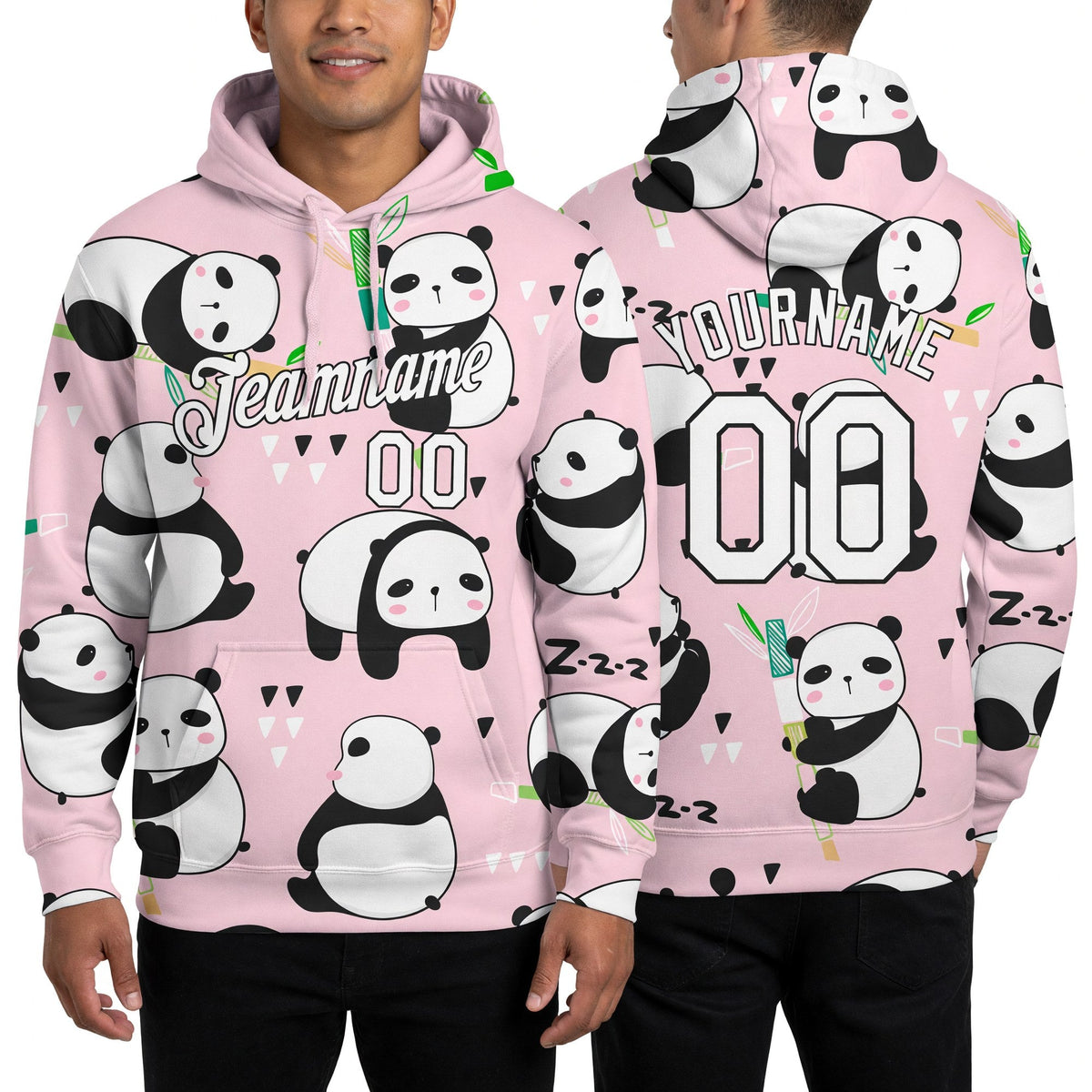Custom Stitched Graffiti Pattern White-Black 3D Panda Sports Pullover Sweatshirt Hoodie worn front and back