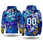 Custom Stitched Graffiti Pattern White-Royal 3D Sports Pullover Sweatshirt Hoodie