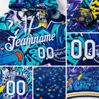 Custom Stitched Graffiti Pattern White-Royal 3D Sports Pullover Sweatshirt Hoodie detail