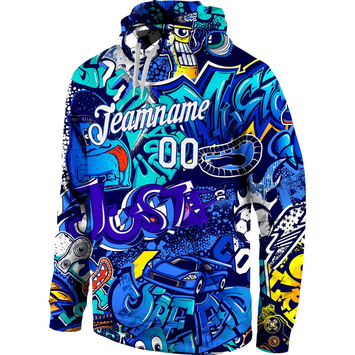 Custom Stitched Graffiti Pattern White-Royal 3D Sports Pullover Sweatshirt Hoodie photo 3