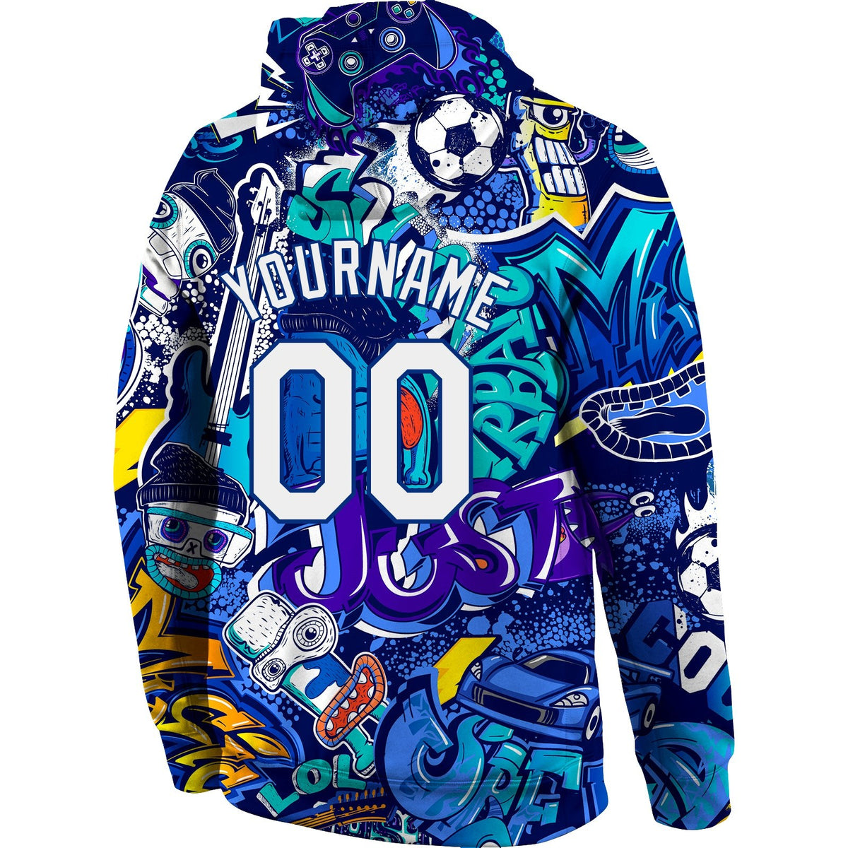 Custom Stitched Graffiti Pattern White-Royal 3D Sports Pullover Sweatshirt Hoodie photo 4