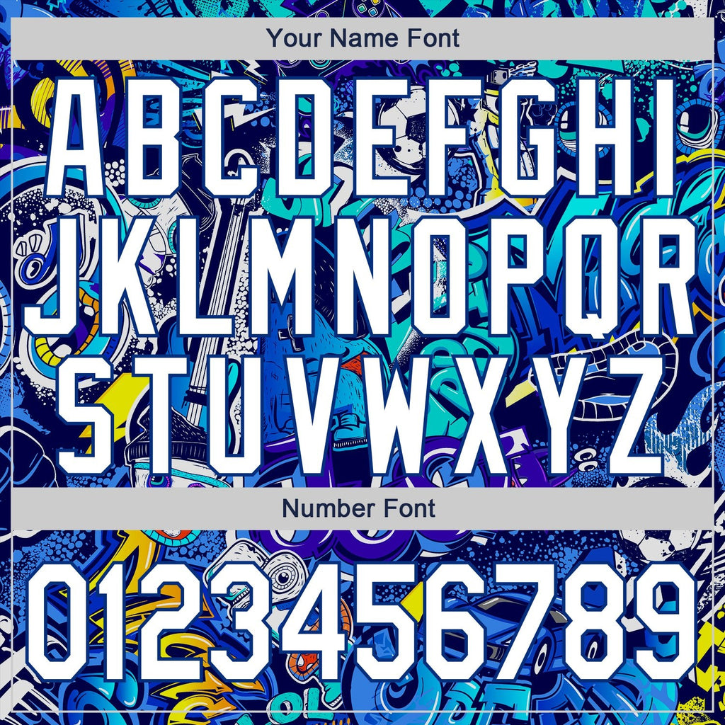 Custom Stitched Graffiti Pattern White-Royal 3D Sports Pullover Sweatshirt Hoodie photo 6