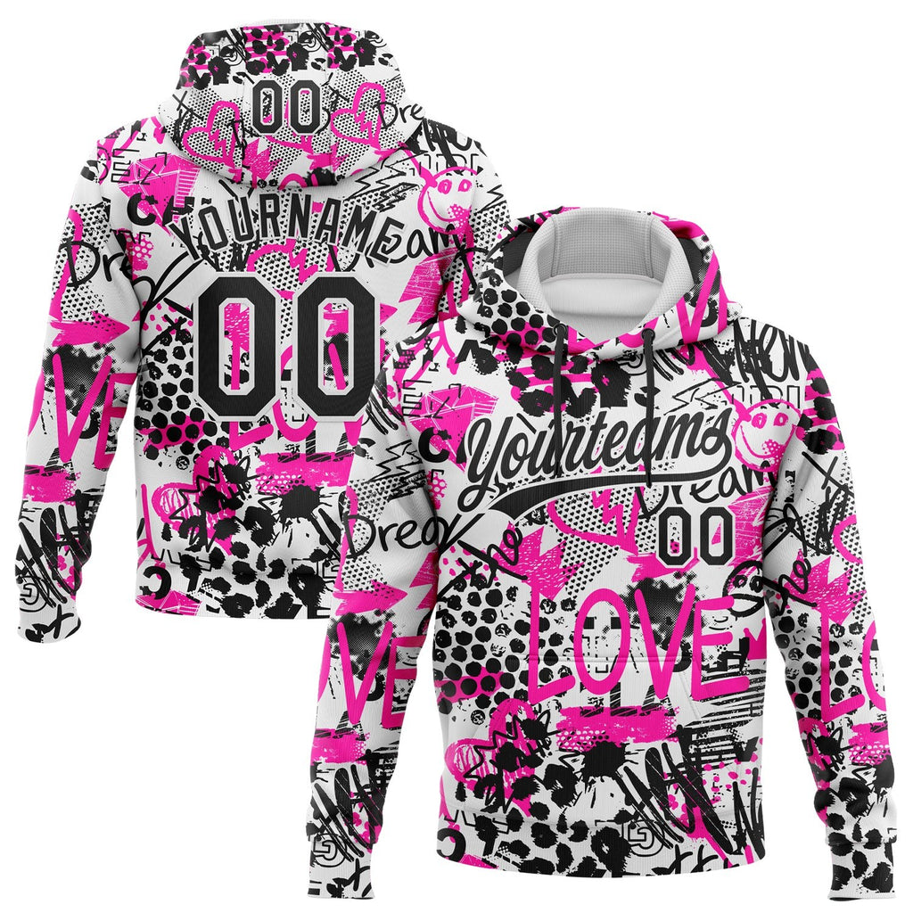 Custom Stitched Graffiti Pattern White-Black 3D Sports Pullover Sweatshirt Hoodie photo 1