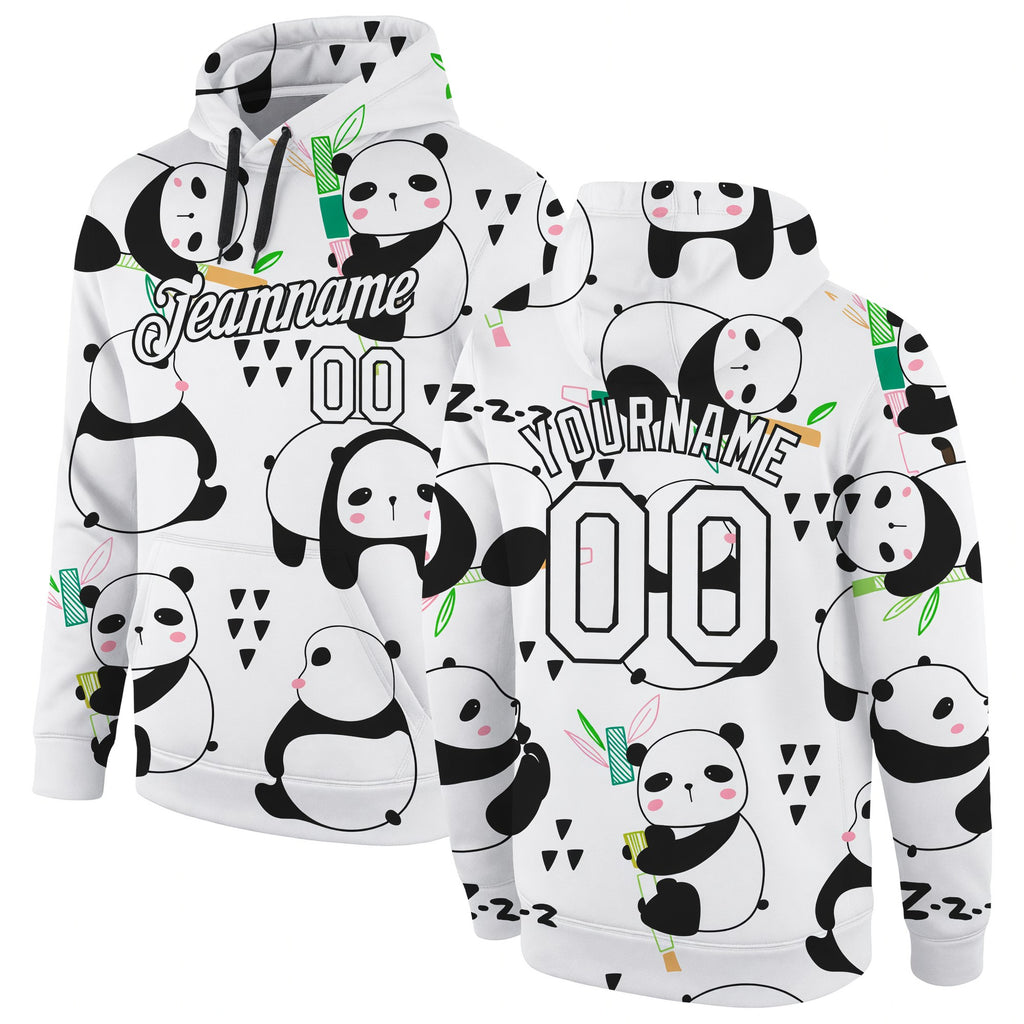 Custom Stitched Graffiti Pattern White-Black 3D Panda Sports Pullover Sweatshirt Hoodie