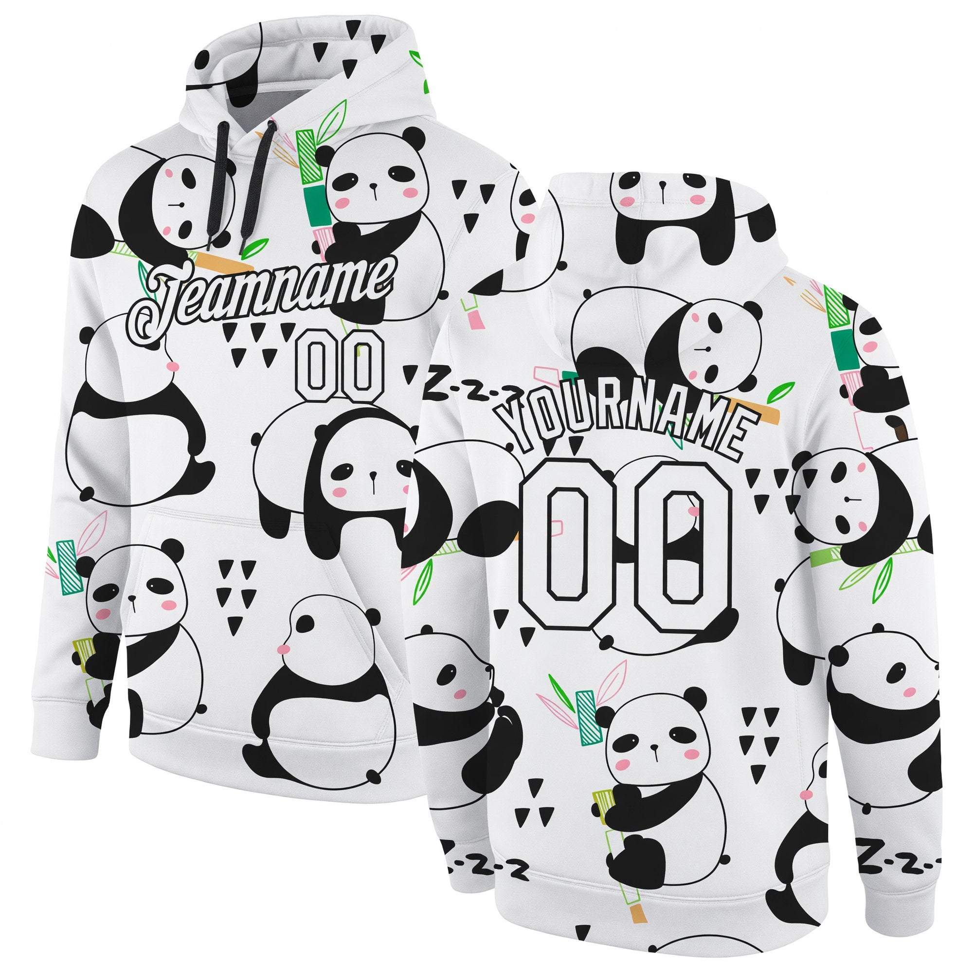 Custom Stitched Graffiti Pattern White-Black 3D Panda Sports Pullover Sweatshirt Hoodie