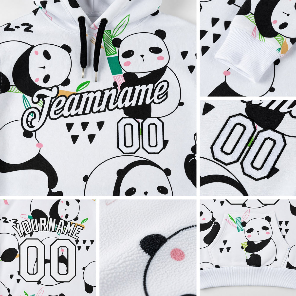 Custom Stitched Graffiti Pattern White-Black 3D Panda Sports Pullover Sweatshirt Hoodie detail