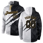 Custom Stitched Graffiti Pattern Black-Old Gold 3D Sports Pullover Sweatshirt Hoodie