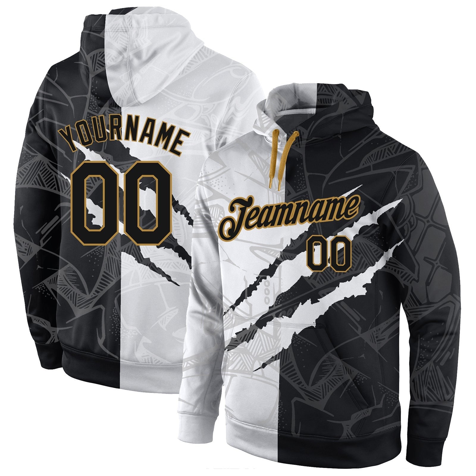 Custom Stitched Graffiti Pattern Black-Old Gold 3D Sports Pullover Sweatshirt Hoodie photo 1